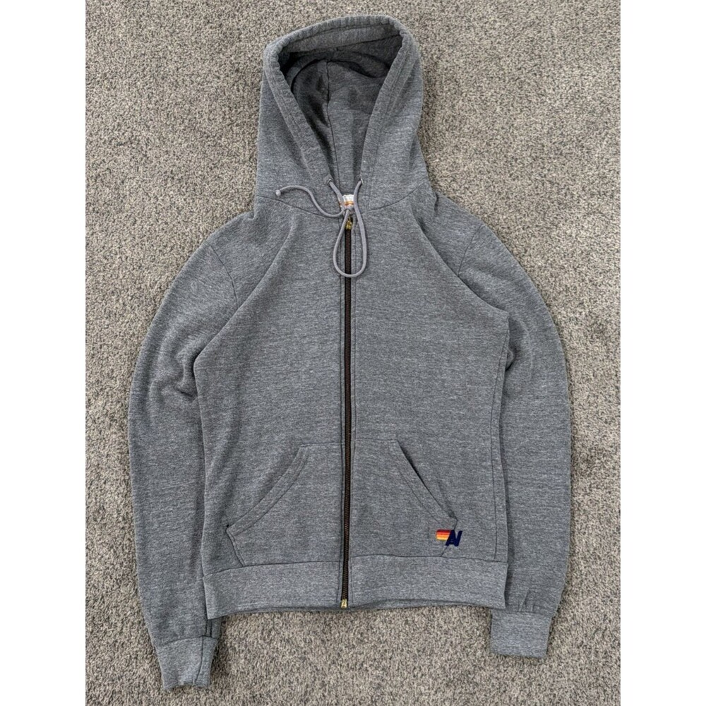 Aviator Nation Bolt Zip Hoodie Gray Black Lightning Made in USA - Women's Small
